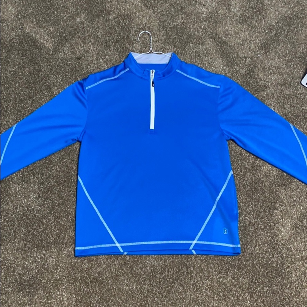 Blue turtleneck Quater-zip jacket